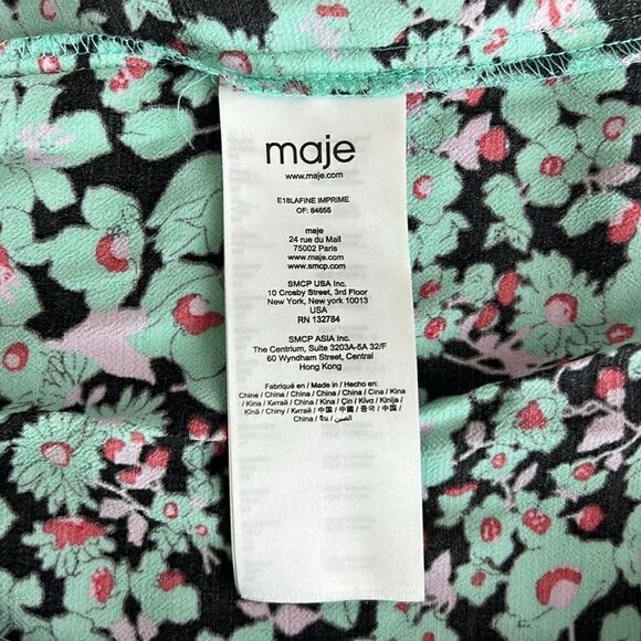 MAJE 'Lafine' Off-the-Shoulder Green Floral-Print Smocked Top Size 1/ US S - Picture 5 of 8